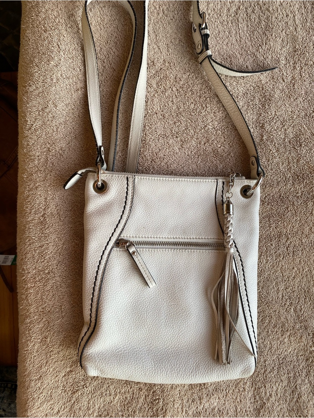 Vintage Danier Off-White Genuine Leather Tassel Crossbody Bag